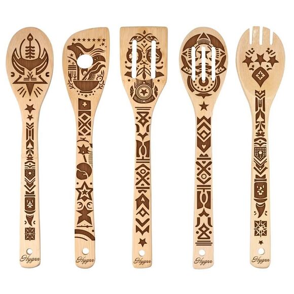 Hygnn Ancient Totem Retro style Gift Idea Cooking Serving Utensils Natural Bambo - Picture 5 of 5